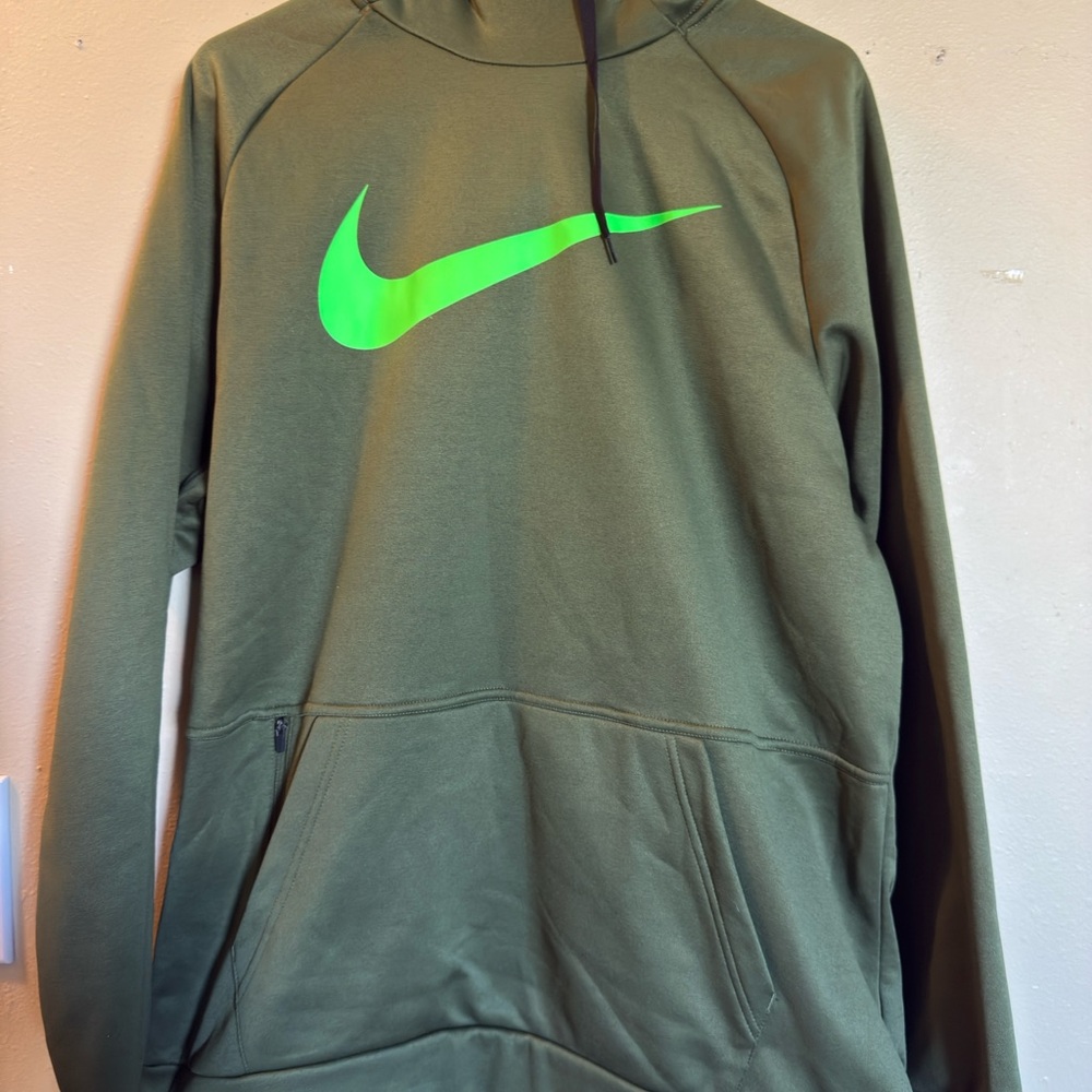 Nike Olive Hoodie with Bright Green Swoosh